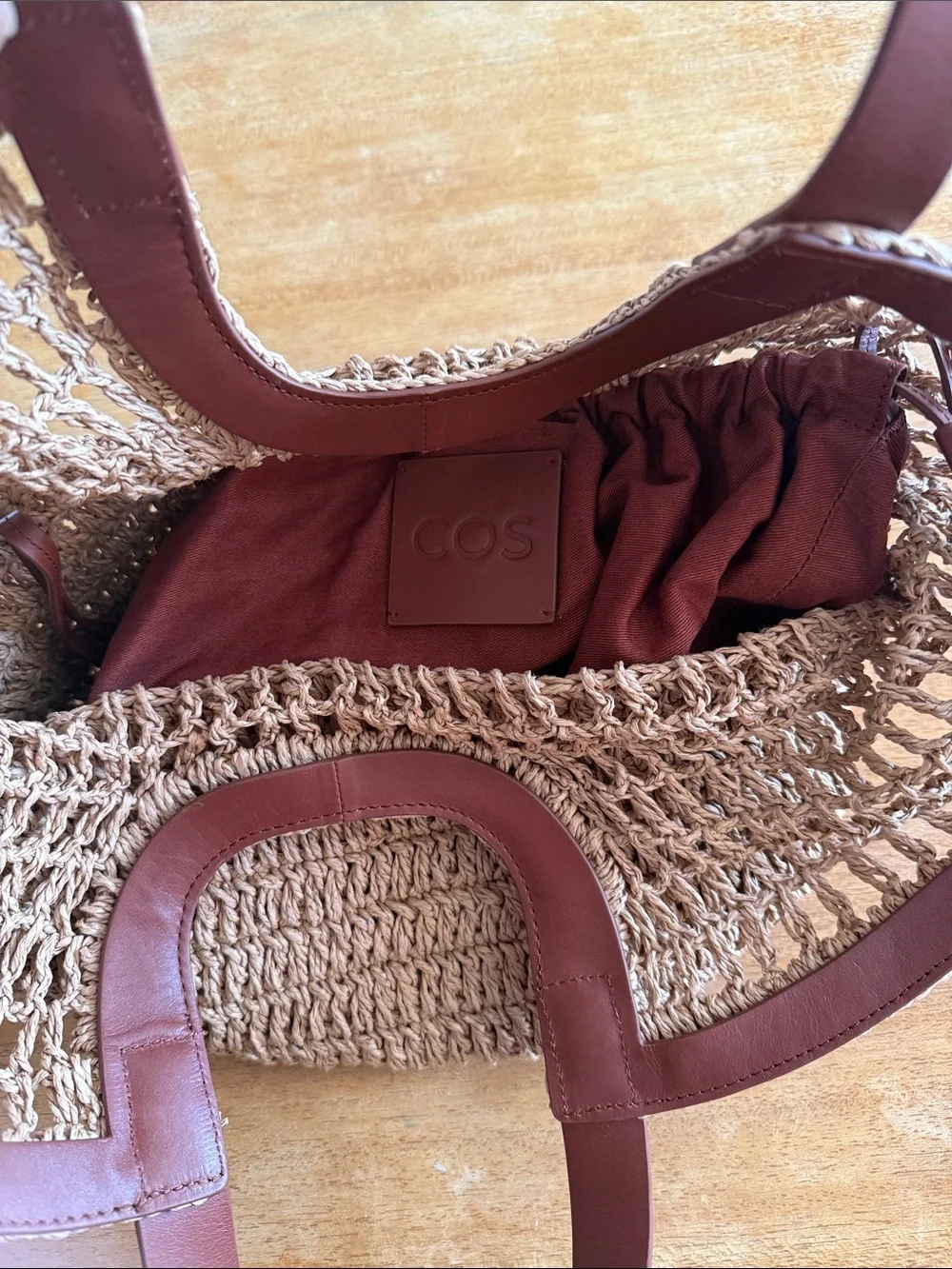 COS Woven Straw Tote Bag with Brown Leather Handles - Picture 5 of 5